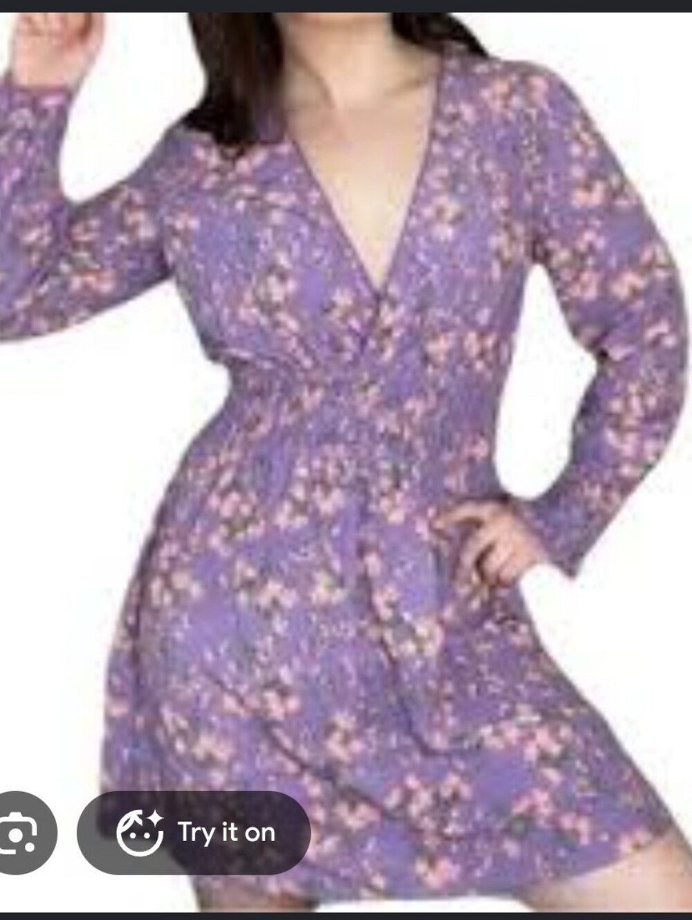 Wayf Lavender Floral Smocked-Waist Long Sleeve Dress